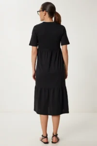 Happiness İstanbul Women's Black Oversize Flounce Summer Knitted Dress - Image 5