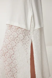 Happiness İstanbul Women's Bone Stretchy Knitted Top Lace Skirt Dress - Image 5