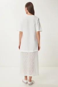 Happiness İstanbul Women's Bone Stretchy Knitted Top Lace Skirt Dress - Image 6