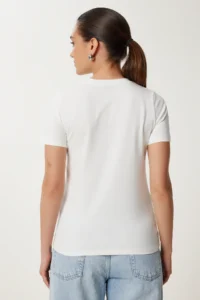 Happiness İstanbul Women's Ecru Floral Embroidered Cotton Knitted T-Shirt - Image 4