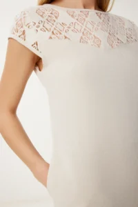Happiness İstanbul Women's Beige Lace Detailed Pocket Linen Dress - Image 4