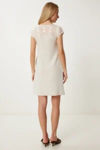 Happiness İstanbul Women's Beige Lace Detailed Pocket Linen Dress - Image 5