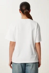 Happiness İstanbul Women's Ecru Printed Oversize Cotton Knitted T-Shirt - Image 5