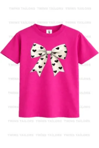 twins tailors Gum Chewing Dog and Heart Ribbon Printed 3 Pack Fuchsia-Pink-Beige Girls' T-Shirt - Image 3