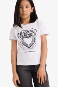DeFacto Crew Neck Printed Short Sleeve T-Shirt Girls - Image 3