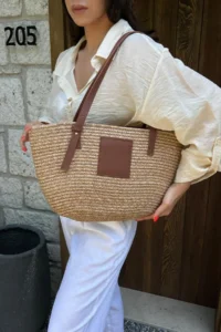 Shule Bags Vittoria Handmade Straw Bag Mink - Image 5