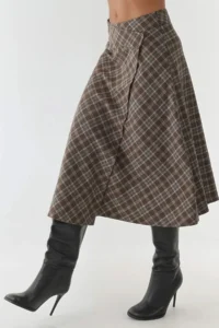 Hiccup Button Closure Plaid LONG Skirt - Image 5