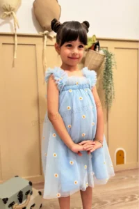 penu baby kids Mavi Embroidery Daisy Embroidered Strappy Baby Girl & Girl's Dress - Margarita - Image 3