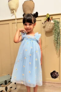 penu baby kids Mavi Embroidery Daisy Embroidered Strappy Baby Girl & Girl's Dress - Margarita - Image 4