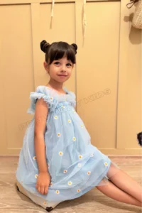 penu baby kids Mavi Embroidery Daisy Embroidered Strappy Baby Girl & Girl's Dress - Margarita - Image 5
