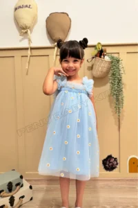 penu baby kids Mavi Embroidery Daisy Embroidered Strappy Baby Girl & Girl's Dress - Margarita - Image 7