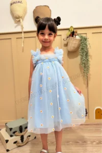 penu baby kids Mavi Embroidery Daisy Embroidered Strappy Baby Girl & Girl's Dress - Margarita - Image 8