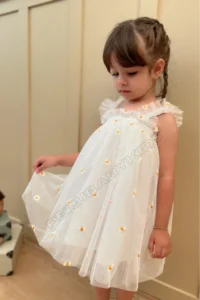 penu baby kids White Daisy Embroidered Detailed Strappy Baby Girl Dress - Image 2