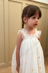 penu baby kids White Daisy Embroidered Detailed Strappy Baby Girl Dress - Image 3