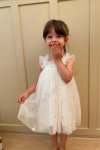 penu baby kids White Daisy Embroidered Detailed Strappy Baby Girl Dress - Image 4