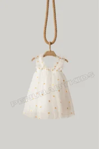 penu baby kids White Daisy Embroidered Detailed Strappy Baby Girl Dress - Image 6