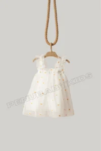 penu baby kids White Daisy Embroidered Detailed Strappy Baby Girl Dress - Image 7