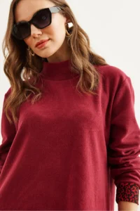 Olalook Women's Burgundy Red Garnished Thessaloniki Dress - Image 4