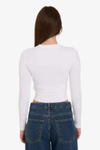DeFacto Fitted Crew Neck Basic Plain White Long Sleeve T-Shirt - Image 5