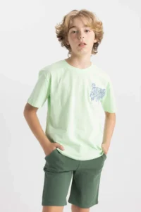 DeFacto Boy's Crew Neck Printed Short Sleeve T-Shirt