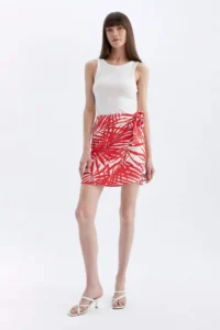 DeFacto Patterned Normal Waist Linen Blend Mini Skirt
