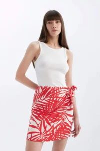 DeFacto Patterned Normal Waist Linen Blend Mini Skirt - Image 2