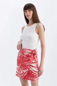 DeFacto Patterned Normal Waist Linen Blend Mini Skirt - Image 3