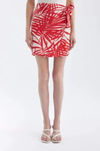 DeFacto Patterned Normal Waist Linen Blend Mini Skirt - Image 4
