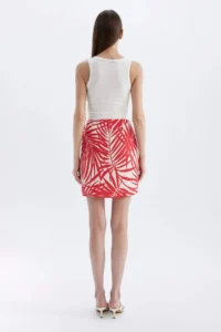 DeFacto Patterned Normal Waist Linen Blend Mini Skirt - Image 6