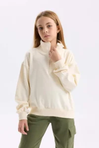 DeFacto Relax Fit High Collar Half Zipper Printed Sweatshirt Girl - Image 3