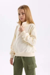 DeFacto Relax Fit High Collar Half Zipper Printed Sweatshirt Girl - Image 4
