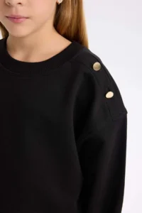 DeFacto Relax Fit Crew Neck Sweatshirt with Hem Detail Girl Child - Image 5