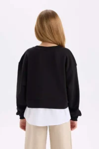 DeFacto Relax Fit Crew Neck Sweatshirt with Hem Detail Girl Child - Image 7