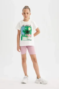 DeFacto Crew Neck Printed Short Sleeve T-Shirt Girl - Image 2