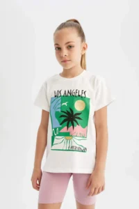 DeFacto Crew Neck Printed Short Sleeve T-Shirt Girl - Image 3