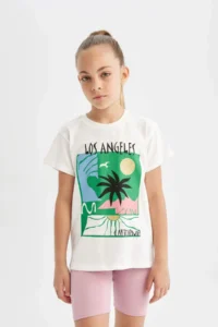 DeFacto Crew Neck Printed Short Sleeve T-Shirt Girl - Image 4