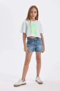 DeFacto Crop Crew Neck Printed Short Sleeve T-Shirt Girl - Image 2