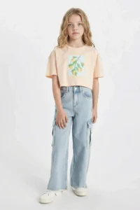DeFacto Crop Crew Neck Printed Short Sleeve T-Shirt Girl - Image 2