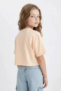 DeFacto Crop Crew Neck Printed Short Sleeve T-Shirt Girl - Image 4