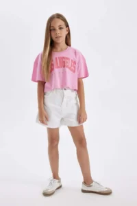 DeFacto Crop Crew Neck Printed Short Sleeve T-Shirt Girl - Image 2
