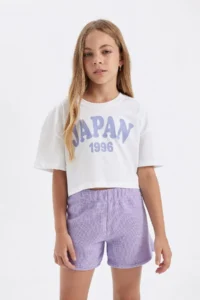DeFacto Crop Crew Neck Printed Short Sleeve T-Shirt Girl - Image 3