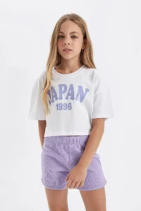DeFacto Crop Crew Neck Printed Short Sleeve T-Shirt Girl - Image 4
