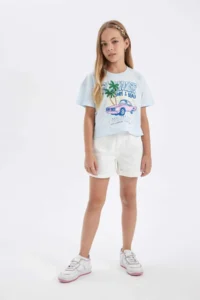DeFacto Crew Neck Printed Short Sleeve T-Shirt Girls - Image 2