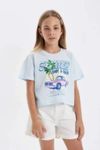 DeFacto Crew Neck Printed Short Sleeve T-Shirt Girls - Image 3