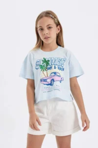 DeFacto Crew Neck Printed Short Sleeve T-Shirt Girls - Image 4