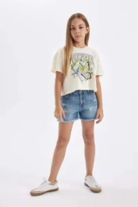 DeFacto Crew Neck Printed Short Sleeve T-Shirt Girls - Image 2