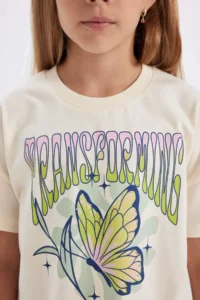 DeFacto Crew Neck Printed Short Sleeve T-Shirt Girls - Image 5