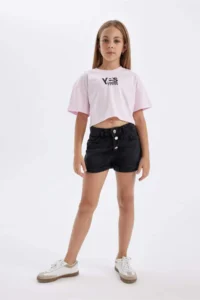 DeFacto Crop Crew Neck Printed Short Sleeve T-Shirt Girl - Image 2