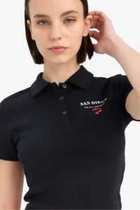 DeFacto Cool Fitted Polo Neck Printed Ribbed Short Sleeve Black T-Shirt