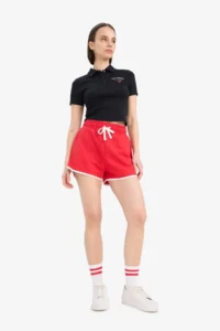 DeFacto Cool Fitted Polo Neck Printed Ribbed Short Sleeve Black T-Shirt - Image 2